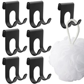 6 PACK Black Shower Caddy, Space Aluminum Towel Hooks, Shower Razor Hook & Truck Storage Hooks, for Bathing Suits, Robe Towel, Squeegee Loofah, Shaver