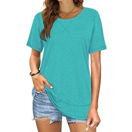 Beimuc Summer Tops for Women Short Sleeve Crewneck Tshirts Side Split Loose Fit Tunic Shirts Light Green