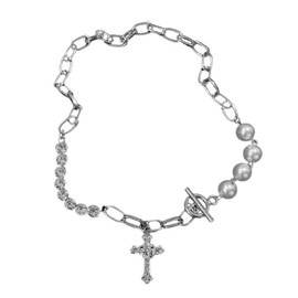 PLABBDPL Necklace with pendentif en shape de petite croix en argent et pearls, necklace croix argentée pour femme pearls gothiques necklace chaîne clavicule necklace de déclaration Chaîne Bijoux Y2k