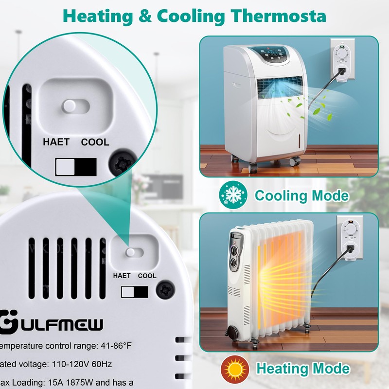 Gulfmew 2 Pack Adjustable Thermostat, Plug in Heating and Cooling