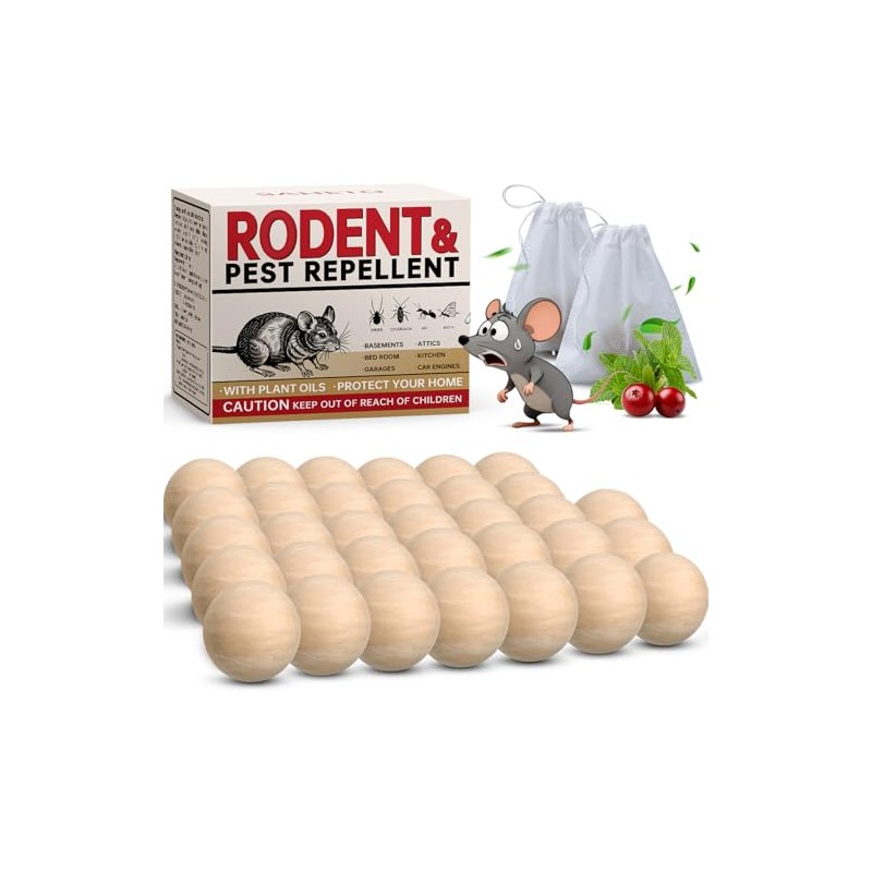 Mouse Repellent 34 Balls, Peppermint Rodent Repellent for Indoor &