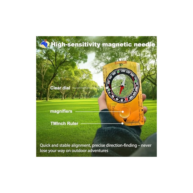 Outdoor Compass with Adjustable Declination, Magnifier, Ruler, Scale, Multifunctional Kids