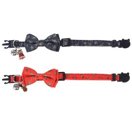 Lamphyface Christmas Cat Collar Breakaway with Cute Bow Tie and Bell Flower for Kitty Adjustable Safety