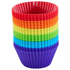 TEIBVG Silicone Cupcake Backing Cups 24 Pack - 2.8 Inches Reusable Muffin Molds for Cakes and Pastries, 6 Rainbow Colors