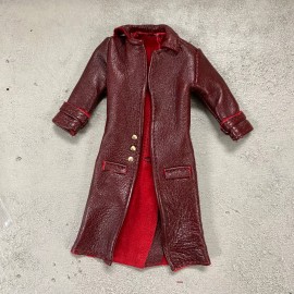 FIGLot PB-LTC-RED2: 1/12 Red Faux Leather Wired Trench Coat for 6" Medium & slim body