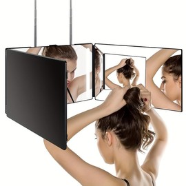 360° Rotating LED Trifold Mirror - Adjustable Height & Portable Design - Perfect for Hair Cutting, Coloring & Braiding - Ideal for Home, Travel & Bathroom Use - Unisex Gift - Colour: Black With LED