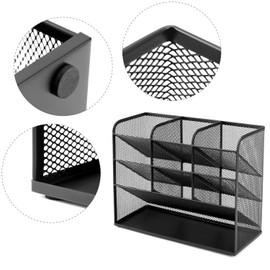 QWORK® Mesh Desk Organizer, Multi-functional Mesh Desktop Stationary Organiser with 9 Compartments for Office, School, Art Supplies (Black)