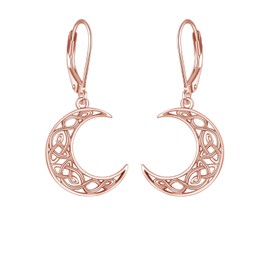 SHEAISRS Celtic Moon Earrings for Women Rose Gold Moon Dangle Earrings 925 Sterling Silver Leverback Earrings for Girls Moon Jewelry Gifts