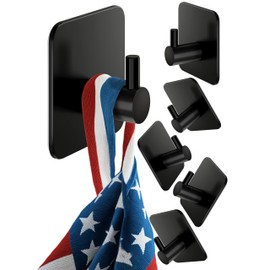 Menz 6-Pack Towel Hooks for bathrooms, Black - Durable Adhesive Hooks, Adhesive Wall Hooks, Adhesive Towel Hooks, Waterproof Stick on Hooks