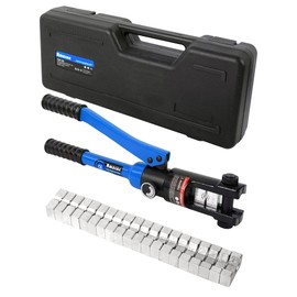 AMZCNC Hydraulic Wire Crimper Battery Lug Terminal Cable Crimping Tool, Crimps 10 AWG to 4/0 AWG, Cable Crimping Tool ​with 10 Pairs of Dies 12 Ton