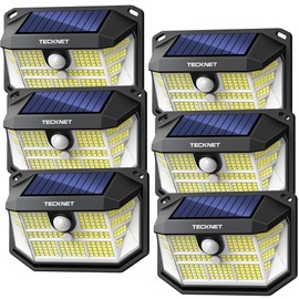TECKNET 231 LED Solar Motion Lights Outdoor Waterproof, 6 Pack 300° Angle & 3 Lighting Modes PIR Motion Sensor Security Solar Wall Lights IP65 for Fence Front Door Yard Deck Garden Garage