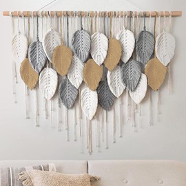 EDINNO Colgante de Pared de Macramé, Tapiz de Macramé para Colgar en La Pared, Tapiz de Hojas Tejidas A Mano Bohemio, Decoración Tejida Bohemia para Apartamento, Galería, Sala de Estar