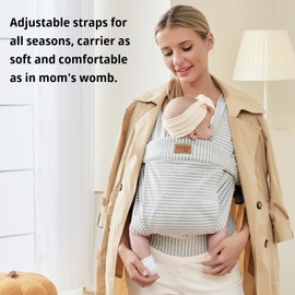 vrbabies Baby Wraps Carrier Sling, Baby Carrier for Newborns to Toddlers, Skin-Friendly and Soft Front Baby Carrier Wrap-Hands Free Multi-Purpose Stretchy Baby Carrier One Size Fits All(Grey Stripe)