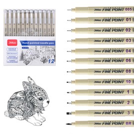 Tycoonest 12 Pcs Fineliner Pens, Black Ink Art Drawing Pens Set, Waterproof Micron Pens with Different Line Widths for Sketching, Technical Drawing, Handwriting, Illustration, Manga
