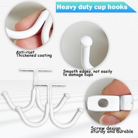 UBRAVE Cup Hooks, Pack of 4 Coffee Cup Holders for Kitchen Counter, Shelf Cup Holder, Storage Hooks, Multifunctional Hooks for Restaurant, Coffee Shop, Bar, Kitchen with Screw, White