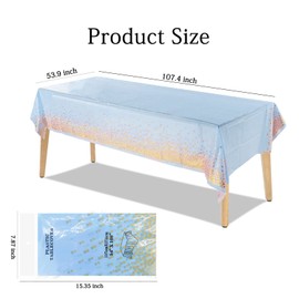 FuninCrea 2 Pack Gold Dot Tablecloths Table Covers Party Tablecloths 54 x 108 Inches Dot Confetti Table Cloths for Indoor or Outdoor Birthday Party/Weddings (Blue)