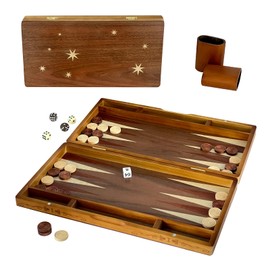 Syrace Wooden Inlaid Backgammon Set, Classic Strategy Board Game Case 15.7" Large Size, Backgammon with Checkers Pieces for Adults and for Children