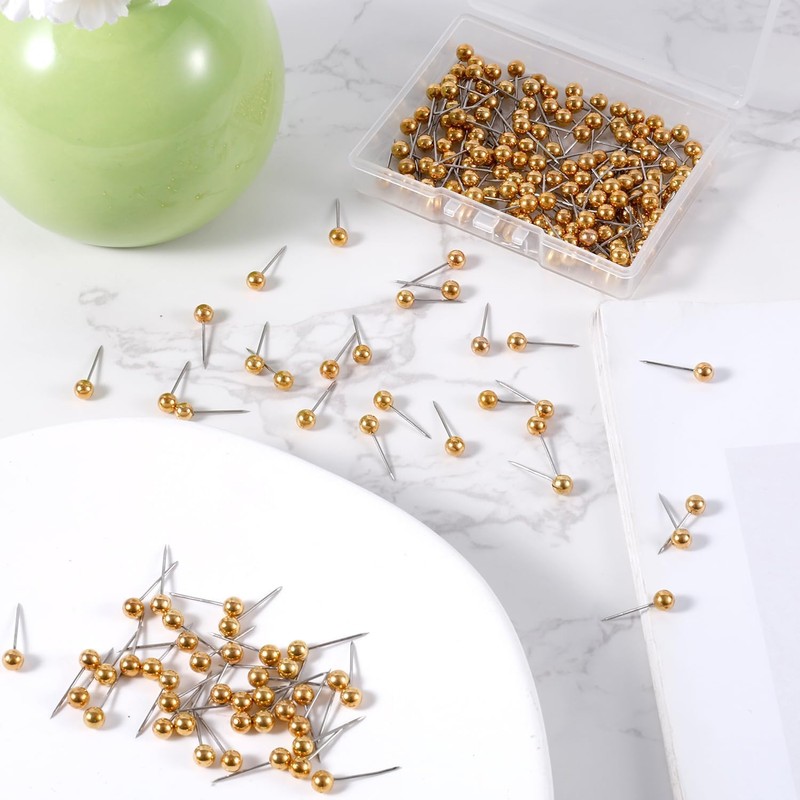 200 Pcs Gold Map Push Pins – Round Head Drawing