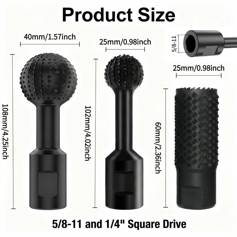 3Pcs Sphere Rotary Burr Set for 4.5" & 5" Angle