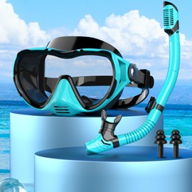 Diving Goggles Adult Diving Goggles Snorkel Mask 180° Panorama Wide Vision Diving Mask Leak-Proof Anti-Leak Swimming Goggles for Diving (Water Green with Snorkel)