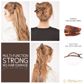 RC ROCHE ORNAMENT 6 Pcs Womens French Concord Curved Hair Clip No Slip Strong Grip Comfortable Hold Girls Ladies Beauty Accessory Pin Teeth Clamp, Small Brown