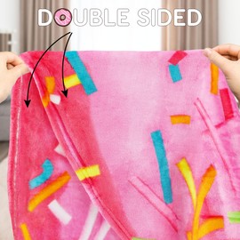 Zulay Giant Double Sided Glazed Donut with Donut Box Gift Packaging - Novelty Blanket for Adults & Kids - Soft Flannel Round Glazed Donut Blanket for Indoors, Outdoors, Travel, Home - 60 Inches