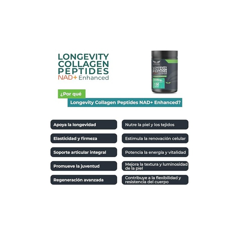 ETERNAL NUTRITION Longevity: Colágeno Hidrolizado Bovino + NAD+ (150 Caps)