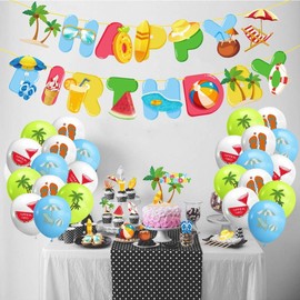 Summer Party Decorations,Summer Beach Hanging Swirls Banner Latex Balloons for Pool Birthday Party