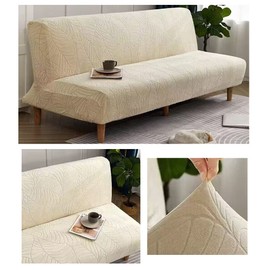 Sofa Cover, Elbowless, 2 Seats, 3 Seats, Sofa Cover, Stretchy, Stretchable, Stylish, Slip-Resistant, Washable, Suitable for Four Seasons, Scandinavian Style, Pets, Dogs, Cats, Scratch-Prevention, Easy Installation (3 Seaters: 74.8 - 82.7 inches (190 - 210 cm), Cream)