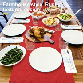 Rinpon Waterproof Wipeable Table Runner, Thick Farmhouse Table Runner, Dresser Runner, Rustic Table Runner for Kitchen Dining Room, Bedroom, Living Room, Indoor and Outdoor (72'', Red)