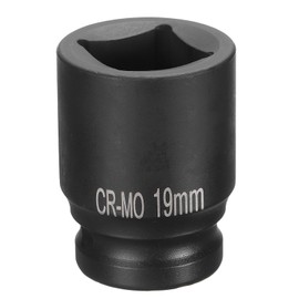 sourcing map 4 Point Square Socket 1/2" Drive 19mm Metric Square Impact Socket CR-MO Blackening Standard Wheel Sockets Pneumatic Socket Tool for Auto Repair Mechanical Maintenance Home Use