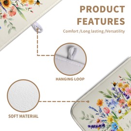 Summer Wild Flowers Dish Drying Mat Vintage Floral Large Kitchen Mat Dish Drying Pad Absorbent Dish Dryer Mat for Kitchen Countertops Microfiber Drainer Pad Dish Drying Rack Mat (18x24 in)