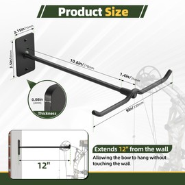 POOWEE Compound Bow Hanger for Wall - Heavy Duty Steel Compound Bow Holder, Recurve Bow Wall Mount with Durable Composite Padding, Bow Hanger Display for 2 Bows, Vertical Storage Bow Hangers for Wall