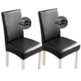 Bestenrose Chair Covers 2/1 PU Leather Chair Cover Waterproof Stretch Dining Room Chair Cover Stretch Chair Cover Universal Chair Covers Home Office Restaurant (Pack of 2, Black)