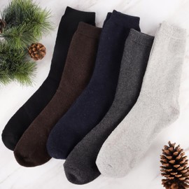 Jeasona 5 Pairs Men's Thermal Socks 43-46 Warm Winter Socks Men's Warm Thermal Thick Socks Men's Wool Socks Men Black Grey, Multicolor-1023C