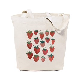 GXVUIS Strawberry Canvas Tote Bag for Women Aesthetic Reusable Grocery Shoulder Bags for Shopping Travel Gift for Girls, White, Large