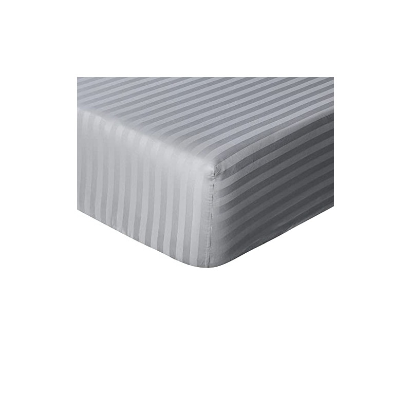 Sleepdown Hotel Quality Fitted Sheet 100% Cotton Satin Stripe Warm