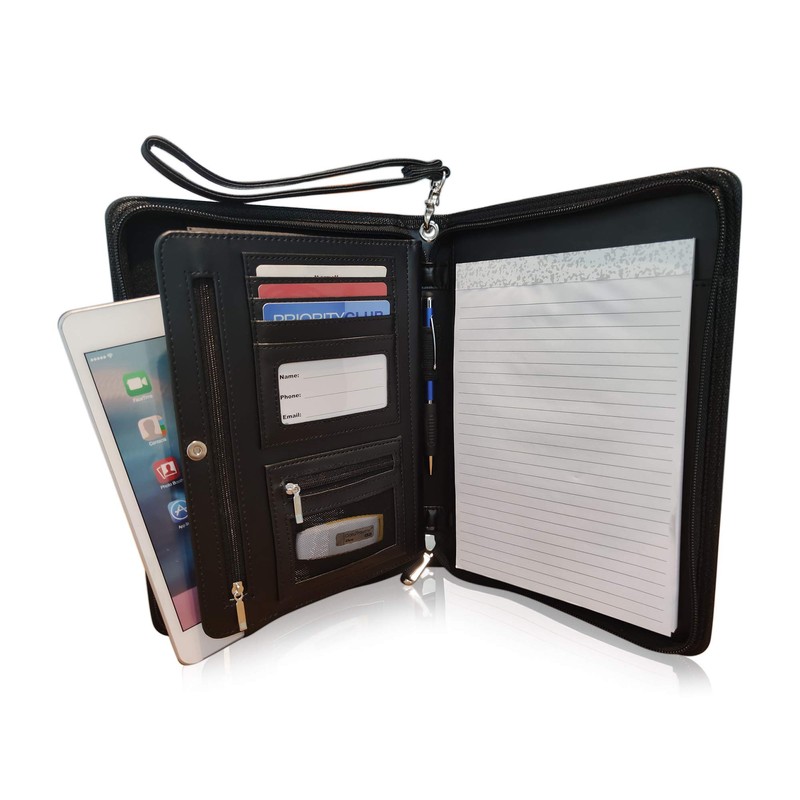 Junior Zippered Padfolio with A5 Notepad - Matt Black PU