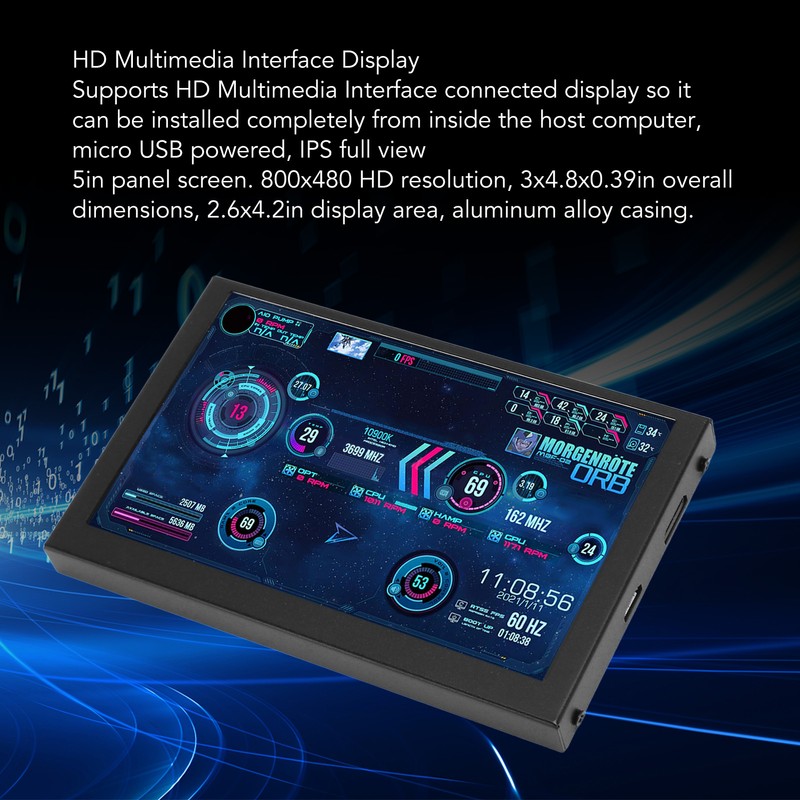 5 Inch Computer Temp Monitor HD Multimedia Interface PC Temperature