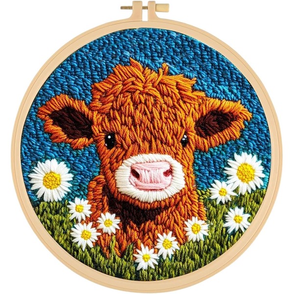 RUIQLXHANG Punch Needle Kits Adults Beginner, Cute Cartoon Highland Cow