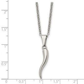 JewelryWeb Stainless Steel Polished Italian Horn Necklace 22 Inch 4.17mm Wide Pendant Necklace for Women