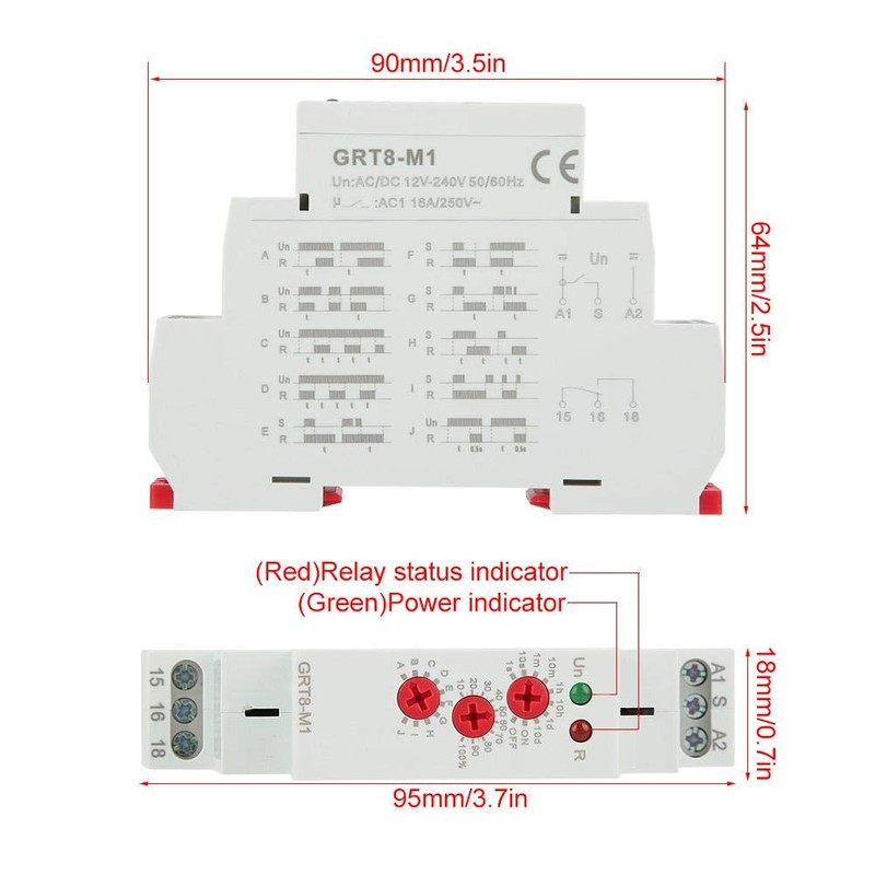 GRT8-M1 Delay Relay, Multifunctional Time Relay with 10 Functions Rail