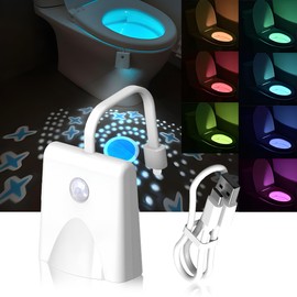 Weiongppy Toilet Light Toilet Night Light, Motion Sensor Toilet Night Light and Projector Lamp Toilet Light, with 16 Colour Changes, IP68 Waterproof, USB Charging, for Children, Bathroom, Home,