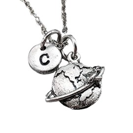 Globe necklace, world necklace, travel necklace, plane necklace, earth necklace, prrsonalized necklace, initial necklace, airplane