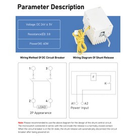 DIHOOL DC Circuit Breaker shunt Release, 24VDC Remote Control to Disconnect Circuit, Used for 350-800 Amp DHM3Z Breaker