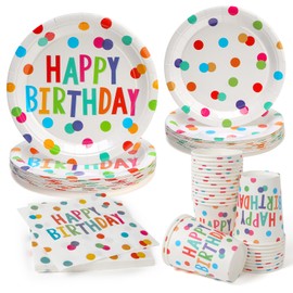 PCLMLES 100pcs Birthday Party Plates Disposable Tableware Set Colorful Polka Dots Paper Plates for 25 Guests Party Supplies Baby Shower(Include 7" & 9" Plates, Cups and Napkins)