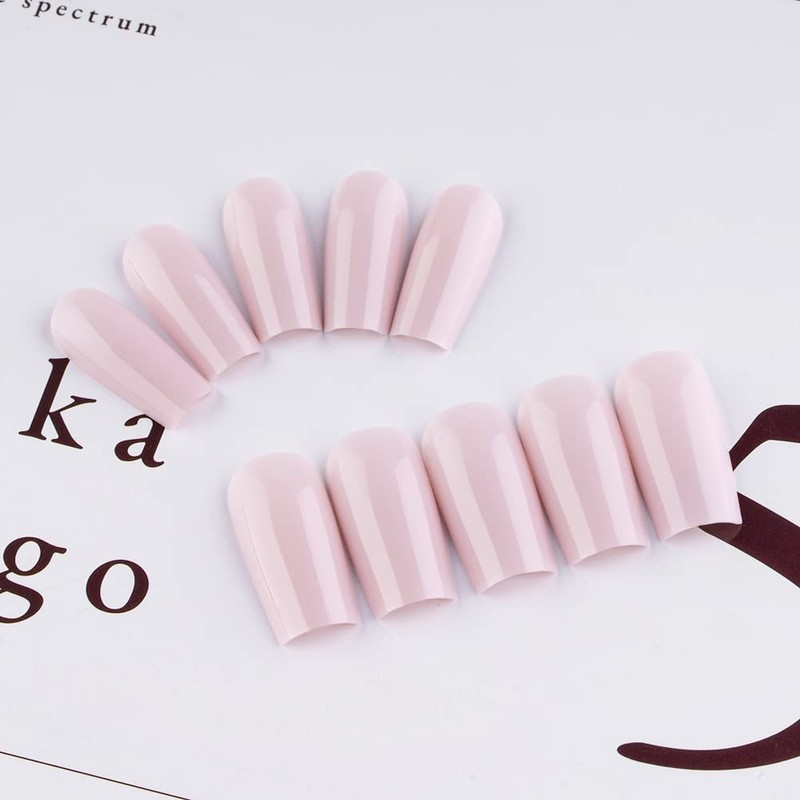 Xcreando Baby Pink Press On Nails Medium Long Square Coffin,