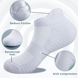 TANSTC Ankle Athletic Low Cut Socks,Running Sports White Men's Sock,Mesh Breathable and Arch Support Non-Slip,Comfortable Cushioned Heel Tab Thick Cotton Women Socks,6 Pairs
