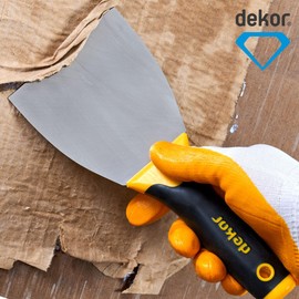 DEKOR Putty Knife - Size 4" - German Stainless Steel - Ergonomic and Flexible Scraper Drywall Tools and Plaster Applications - Hand Tools for Commercial and DIY Use - Made in Europe - Soft Grip