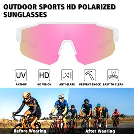 STORYCOAST Polarized Sports Sunglasses for Men Women Fishing Cycling Bike Running Sun Glasses UV Protection White Frame/Pink Mirror Lens